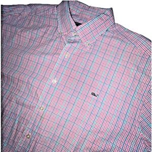 Vineyard Vines‎ Plaid Button Down Shirt Long Sleeve Whale Logo Pink Blue